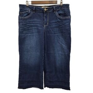 Democracy Womens 14 Dark Wash Stretch Capri Jeans Raw Hem Classic Fit Cropped